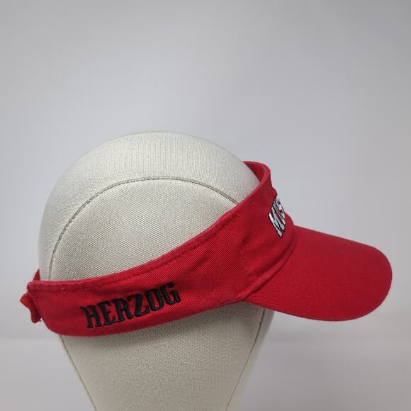 Mustangs Herzog Strapback Sun Visor Cap Red OS Adjustable Embroidered Bwm Global - Picture 5 of 10